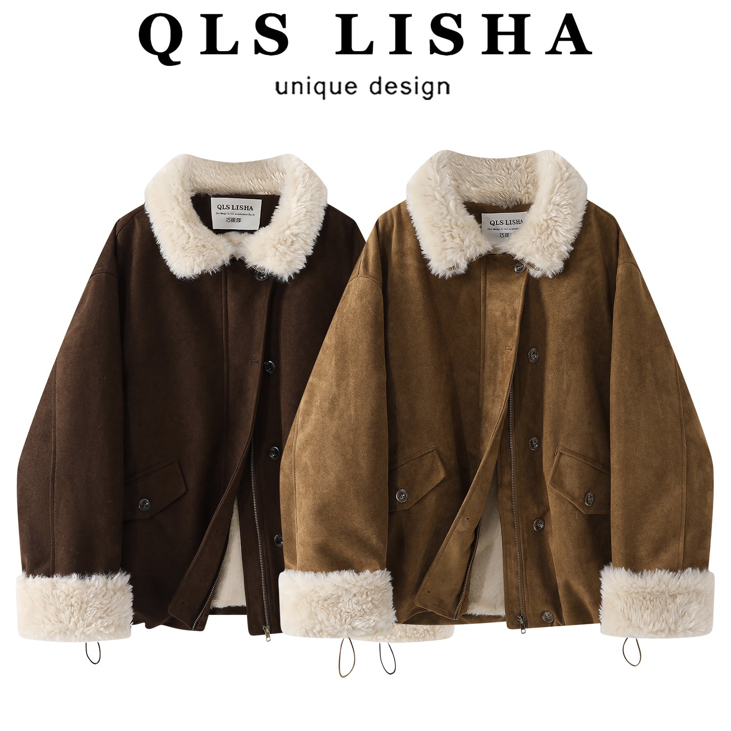 Cholisa Koreya üslubunda qadın paltosu, payız və qış, quzu yun və yun astar, Anbar üslubunda, super şirin zamşa gödəkçə