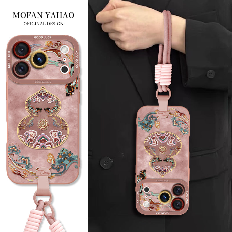[Crossbody bilək bağı] Dunhuang gourd Apple 17promax cib telefonu qutusu iphone16pro yeni stil 15 kəmər hava super isti 14 yüksək səviyyəli hiss 13 silikon hər şey daxil 12 mədəni və yaradıcı dəst üçün uyğundur