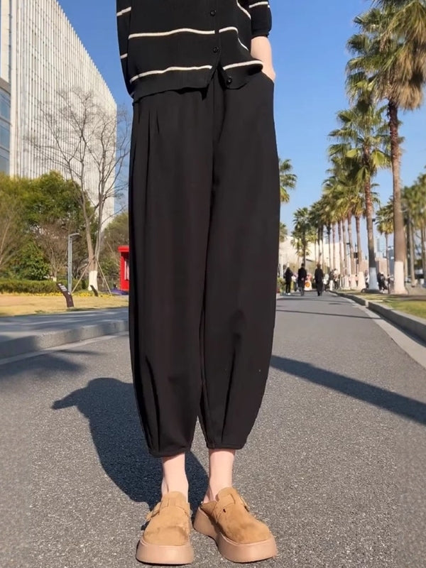 Böyük ölçülü qadın hərəm şalvarı, yay üçün nazik, yüksək belli arıqladıcı fənər şalvarı, çoxfunksiyalı doqquz nöqtəli gündəlik yerkökü şalvarı