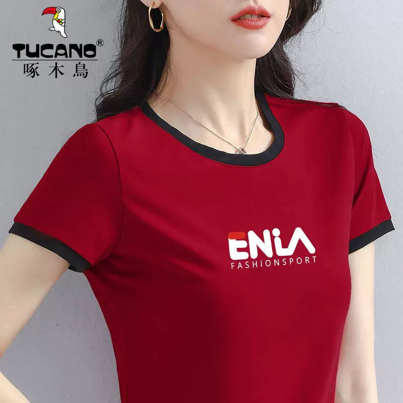 Clearance clearance Woodpecker marka böyük ölçülü təmiz pambıq dəyirmi boyun qısaqol köynək qadın yay yeni nazik ins moda top