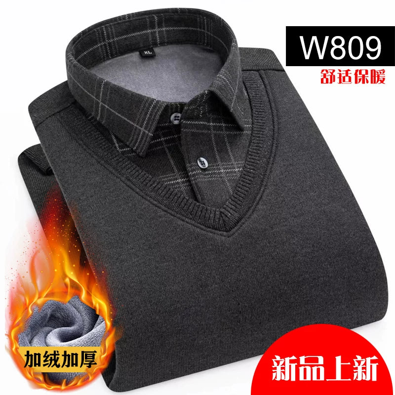 Paul Kişi İsti Köynək, Süni İki Parçalı, Yun Astarlı, Qalın Köynək Yaxalıqlı, Trikotaj Sviter, Böyük Ölçülü Üst Qat