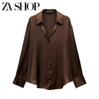 2025 Yaz Yeni Gəlişi Qadınlar üçün Çoxfunksiyalı Boş Gündəlik Uzunqollu Top, İpək Atlaz Teksturalı Köynək 2074580