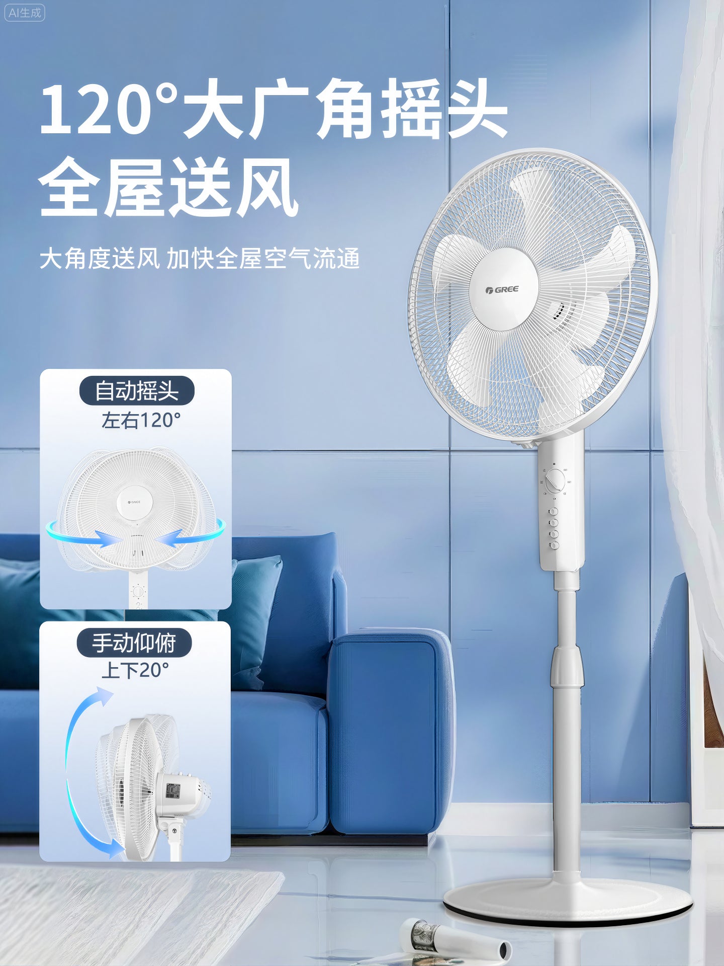 Gree elektrik ventilyatoru enerjiyə qənaət edən döşəmə ventilyatoru məişət sakit işıqlı yüksək səsli külək masası şaquli 16 düymlük güclü elektrik fanatı yeni model