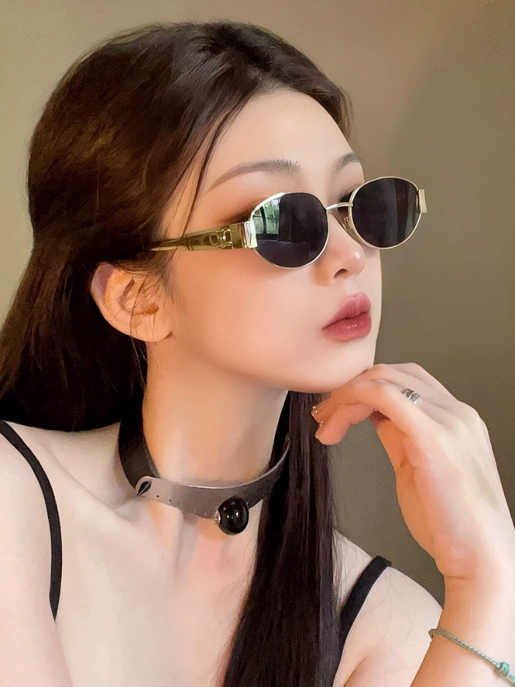 Qadınlar üçün pişik gözü günəş eynəyi, yüksək səviyyəli 2026 yeni retro Arc de Triomphe metal elliptik qütblü günəş eynəyi UV qoruyucusu