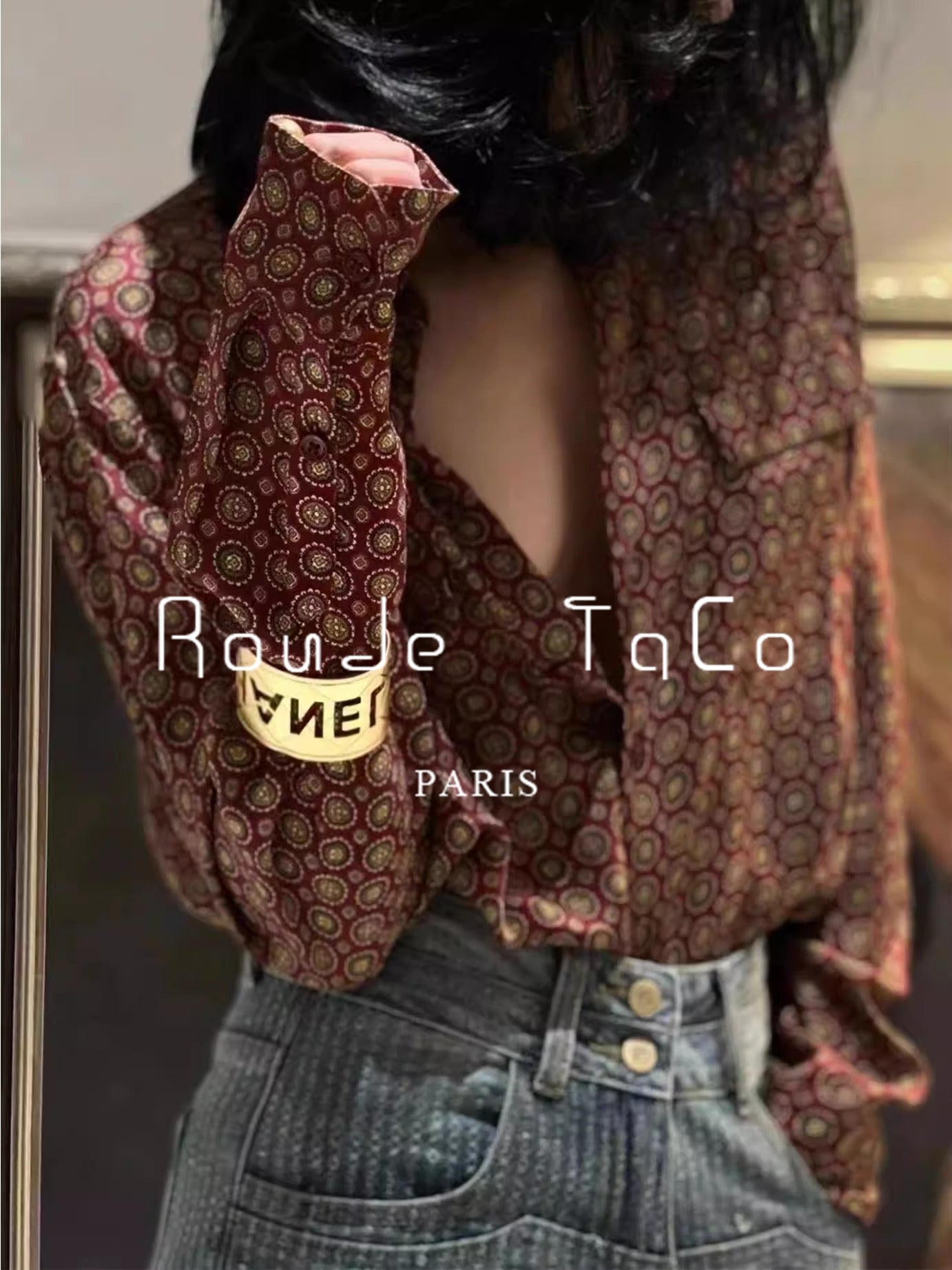 Rouje Taco Fransız Retro Yaxalıqlı Köynək, Payız Yüksək Zövqlü Zəriflik, Arıqladıcı Uzunqol Top