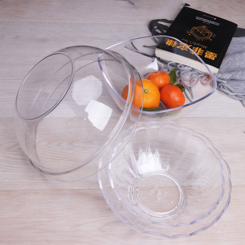 Akrilik PC dəyirmi salat qabı, şəffaf tərəvəz və yumurta bişirən qab, plastik meyvə çayı hövzəsi, ticarət qabı