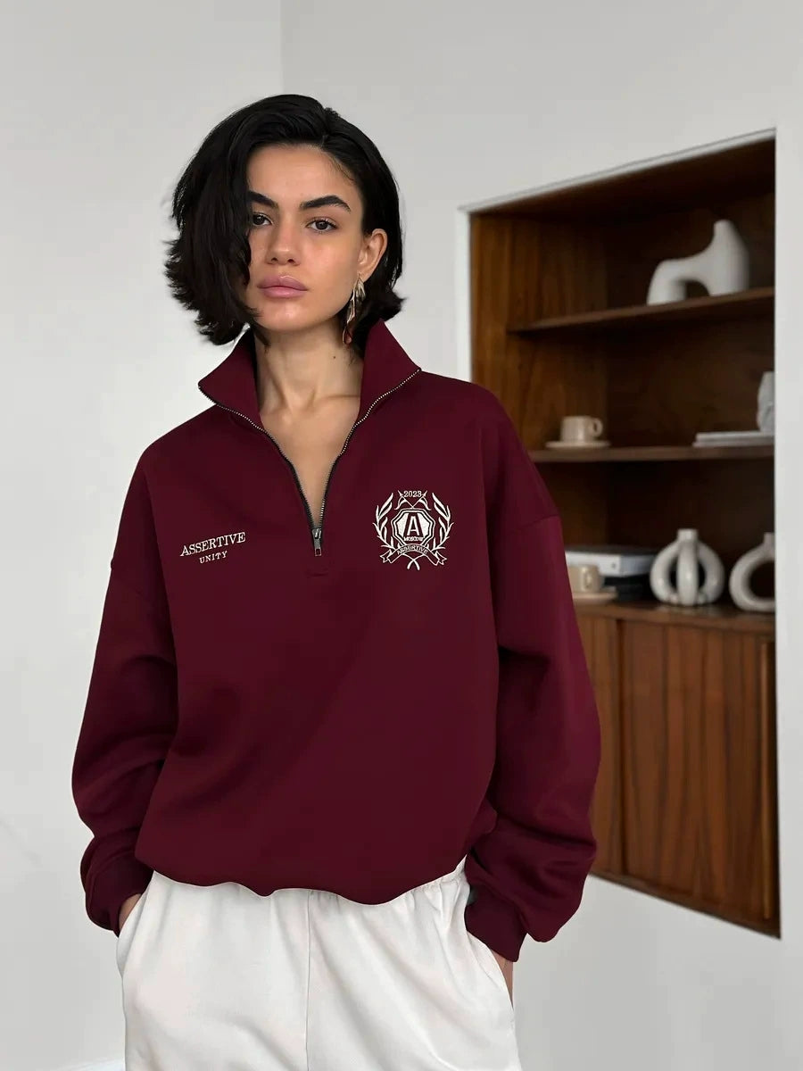 Yeni Avropa və Amerika üslubunda boş naxışlı yarım fermuarlı sviter.