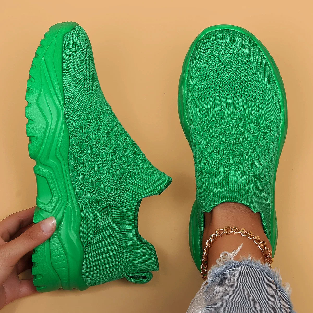Böyük Ölçü İdman Qadın Ayaqqabıları Nəfəs ala bilən Fly-knit Corablar Şo