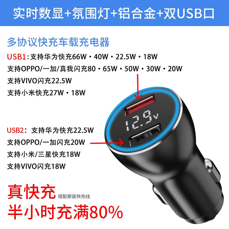 80W Super Fast Car Charger Car Charger Cigarette Lighter Adapter for OPPO 65W and Huawei 66W