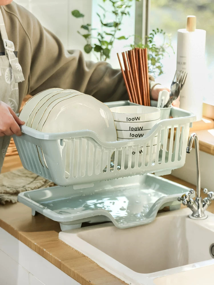 Mətbəx tezgahı qab rəfi qab qabı drenaj səbəti saxlama rəfi Plastik məişət qab-qacaq saxlama qutusu qab boşaltma rəfi