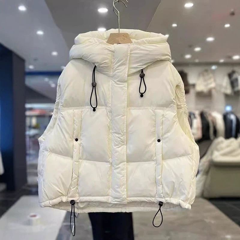 Qadınlar üçün böyük ölçülü, yüksək keyfiyyətli qara pambıq jilet, 2026-cı ilin payız/qış yeni moda, arıqlama üçün, geniş, isti jilet/üst geyimi.