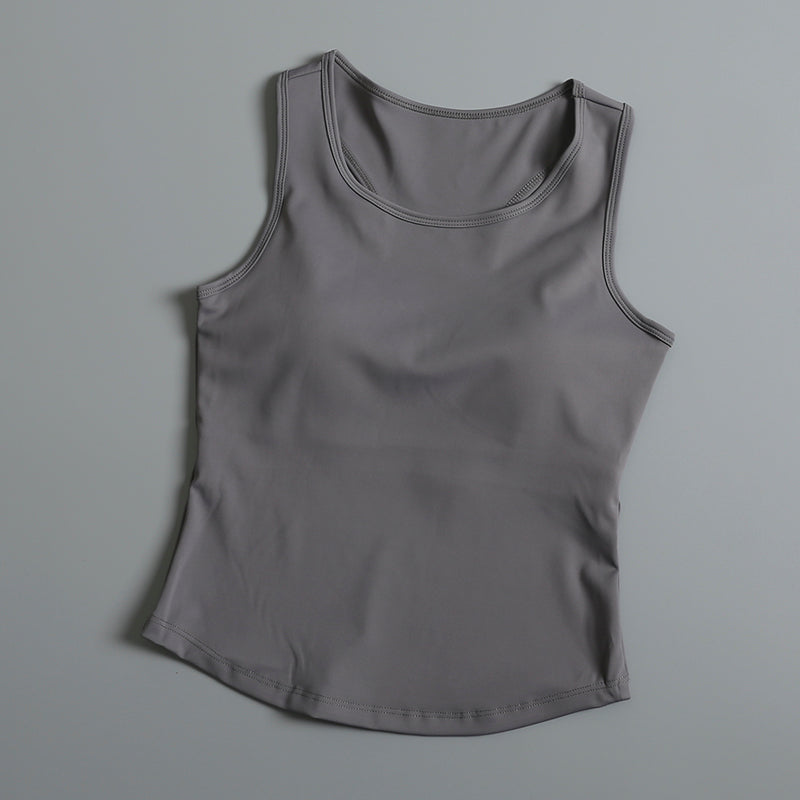 Yayda qadınlar üçün sinə yastığı olan qolsuz jilet, arıqlayan, nəfəs ala bilən, tez quruyan, peşəkar yoqa geyimi, idman üstləri, fitnes paltarları