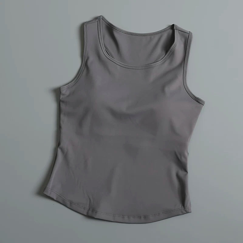 Yayda qadınlar üçün sinə yastığı olan qolsuz jilet, arıqlayan, nəfəs ala bilən, tez quruyan, peşəkar yoqa geyimi, idman üstləri, fitnes paltarları