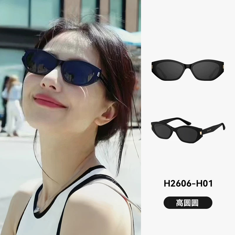 [Coco Mirror] Helen Keller Moda Pişik Gözlü Gün Eynəkləri Qadın Trendy Dar Çərçivə Anti-UV Günəş Eynəyi H2606