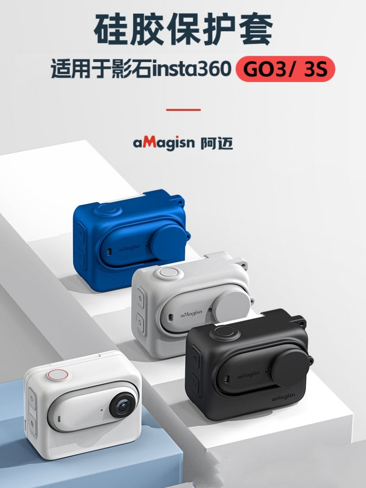 Amai kölgə daşına uyğunlaşır GO3S silikon korpus Insta360 go3/3S qoruyucu qapaq Baş barmaq kamerası qoruyucu örtük düşmə əleyhinə qabıq qoruyucu aksesuarlar çevirmə silikon kölgə daşına təsir etmir go3S aksesuarları
