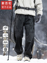 New Balance Payız/Qış Yun astarlı Üçqat Küləyə Davamlı Şalvar Kişilər üçün Funksional Üslublu Yük Şalvarı Açıq Havada Boş Düz Ayaqlı İdman Şalvarı