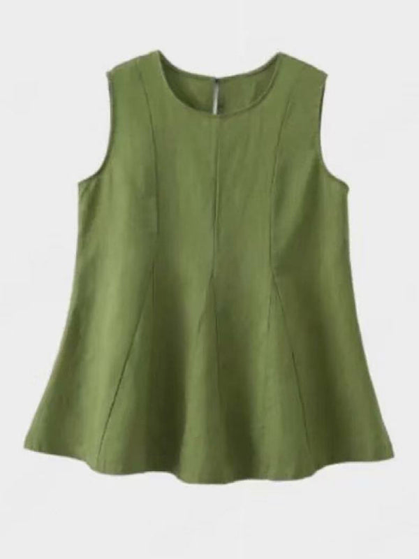 Böyük ölçülü qadınlar üçün təmiz pambıqdan büzməli jilet, yay üst geyimi, geniş formalı, arıqladıcı qolsuz top.