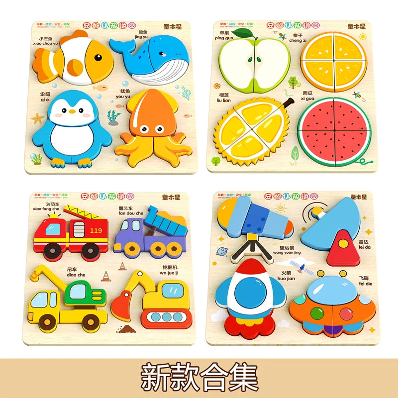 3-6 yaşlı uşaqlar üçün 3D Montessori tapmacası, əl işi oyuncaq, körpələr üçün hədiyyə, taxta uyğun tapmaca lövhəsi