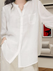 Nazik rami köynək, yay üslubunda, böyük ölçüdə, dəbli və boş V-yaxalı, düz rəngdə, çoxfunksiyalı köynək, orta uzunluqlu qollar, arıqladıcı köynək.