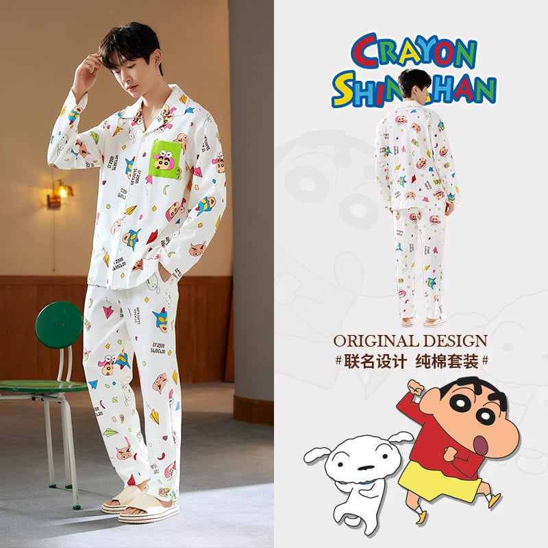 Gongdie [cool type] Crayon Shin-chan qısaqol kişi yay pijaması, təmiz pambıq, çöldə geyinmək olar, yeniyetmələr üçün ev paltarı