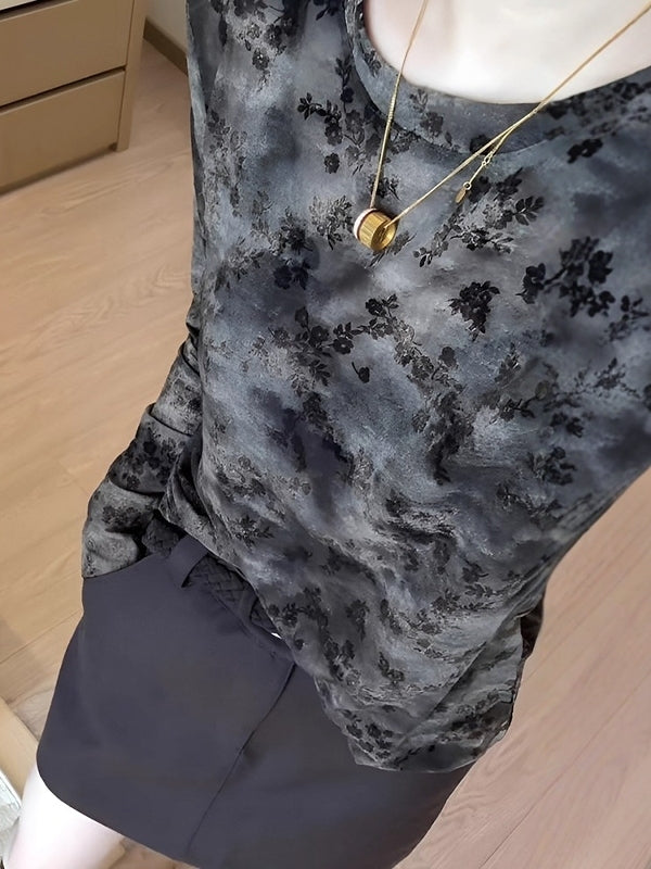 Qadınlar üçün retro tay-boya naxışlı uzunqol əsas qatlı futbolka, erkən yaz, böyük ölçüdə, arıqladıcı, şık, unikal və incə top.