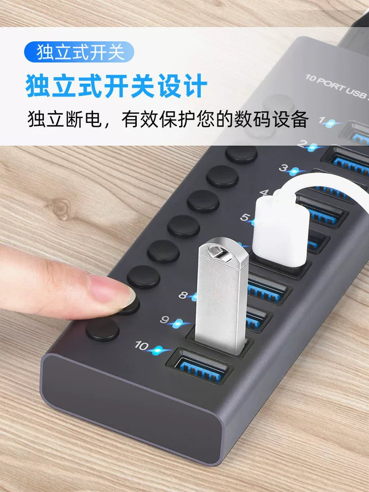 usb3.0 splitter usb prizi müstəqil güc açarı ilə çox portlu dok stansiyası noutbuk çoxfunksiyalı genişləndirici konvertor cib telefonu çox prizli şarj HUB yüksək sürətli hub portativ