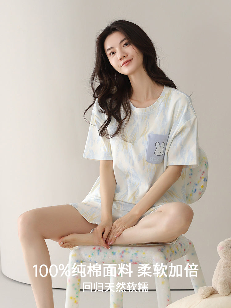 Urban Beauty Pijama 100% Pambıq 2026 Yaz və Yay Yeni Qadın Dəyirmi Yakalı Pullover Evdən Kənarda Geyinilə bilər Geyim 100% Pambıq