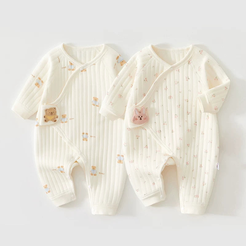 2 hissəli yeni doğulmuş körpə geyimləri dəsti, payız və qış bodiləri, təmiz pambıqdan isti və qalınlaşdırılmış körpə pijamaları, qış kombinezonları