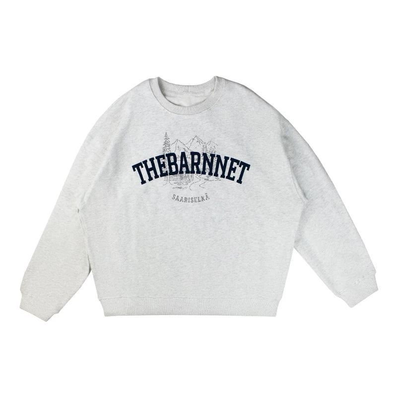 Yüksək keyfiyyətli thebarnnet səkkiz döşlü Koreya hərfli qar dağı naxışlı tənbəl stilli sviter, təmiz pambıqdan hazırlanmış qadın 2025 payız