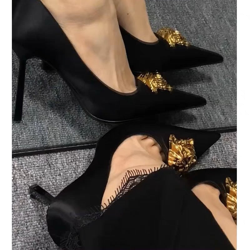 2025 1 Slip-on Qadın Ayaqqabı Sivri Burun Qara Fransız Stilet