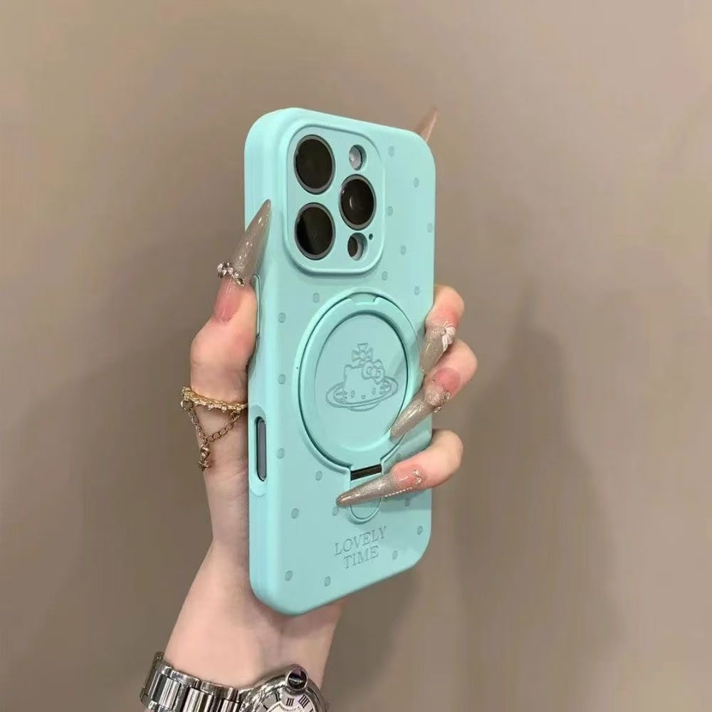 Ins tərzində Kitty pişik planeti polka nöqtəli maqnit stend Apple 16Promax mobil telefon qutusu iPhone15Promax maye silikon 14Pro sadə hər şey daxil 13/12 yıxılmaya qarşı qoruyucu örtük