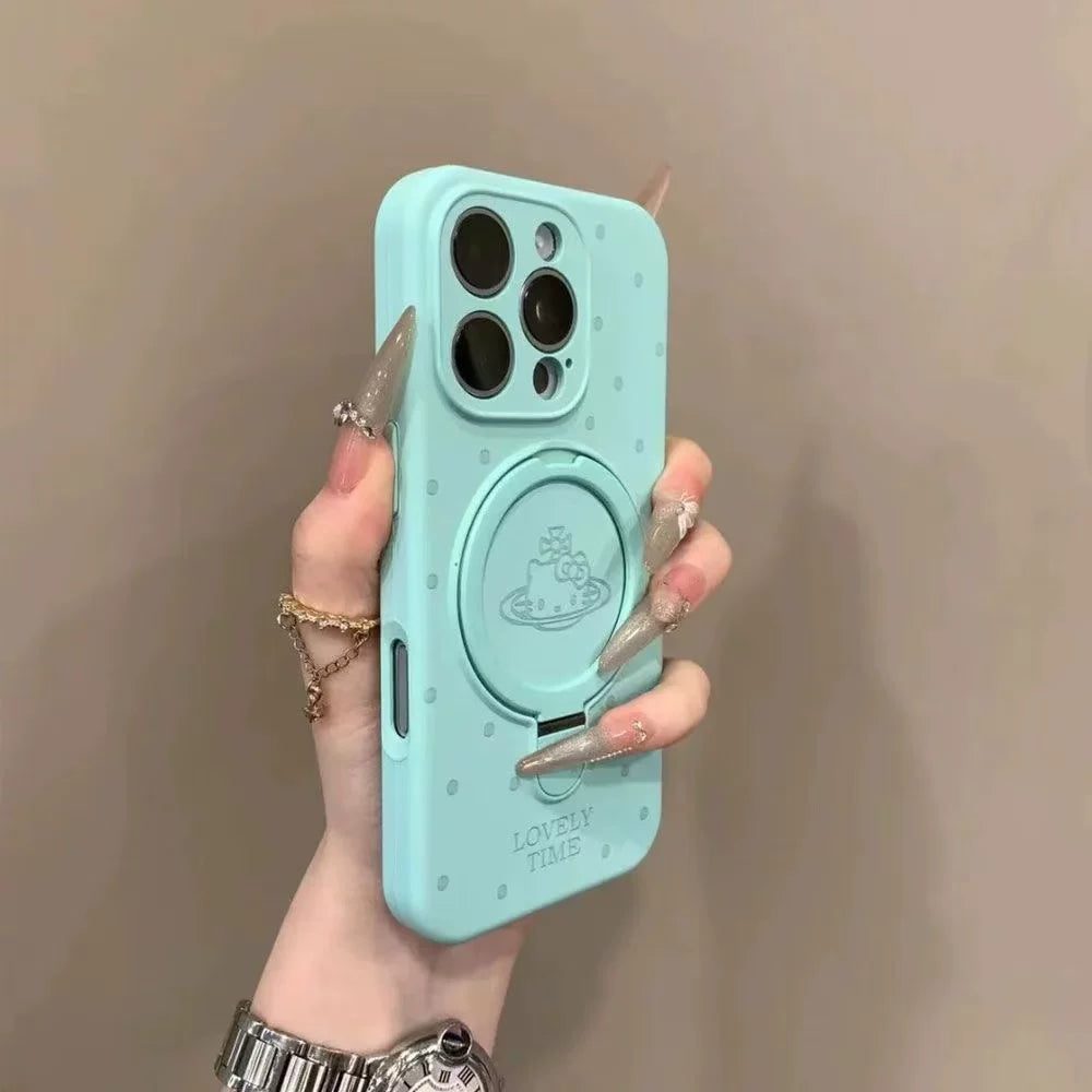 Ins tərzində Kitty pişik planeti polka nöqtəli maqnit stend Apple 16Promax mobil telefon qutusu iPhone15Promax maye silikon 14Pro sadə hər şey daxil 13/12 yıxılmaya qarşı qoruyucu örtük