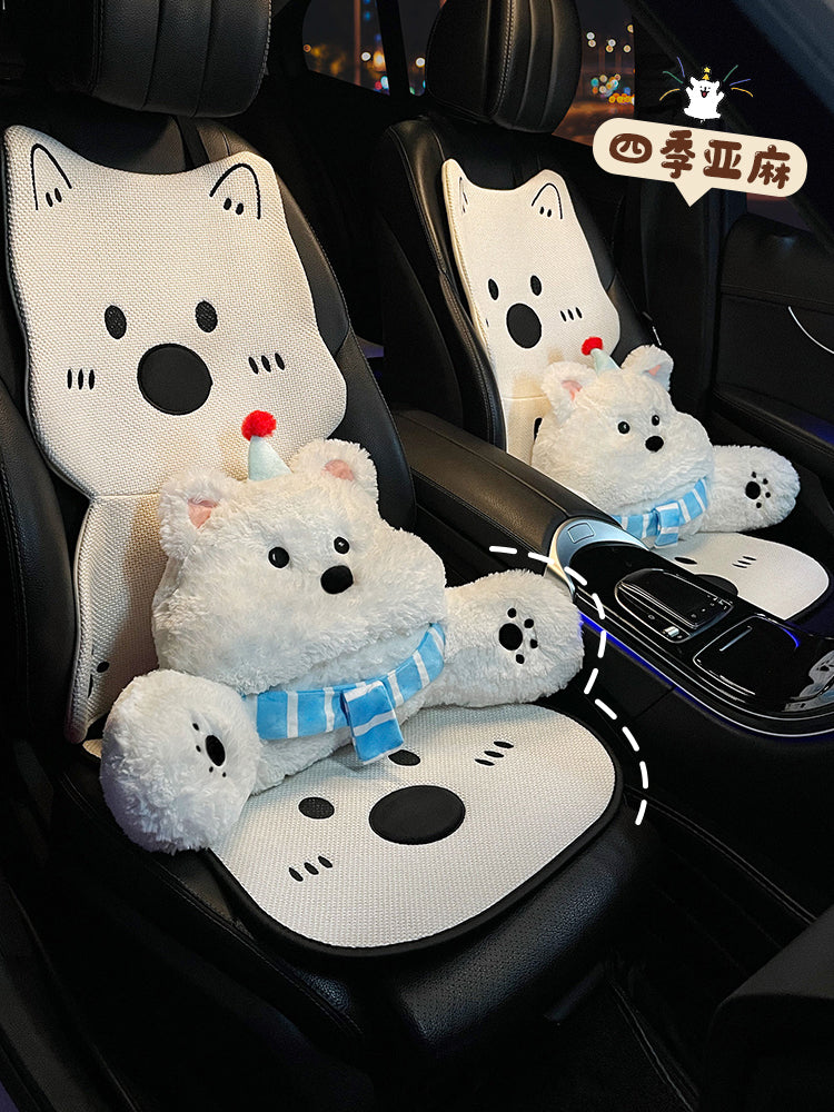 Linen car seat cushions, suitable for all seasons, cute cartoon style, Western Highland style, breathable car interior seat covers.