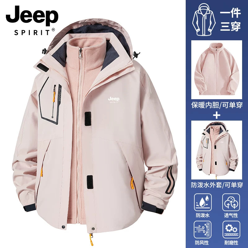 JEEP Kişilər üçün 2025-ci il Yeni Model Yaz, Payız və Qış Üçlü Birdə Yun Astarlı Qalın Kişi Üst Geyimləri