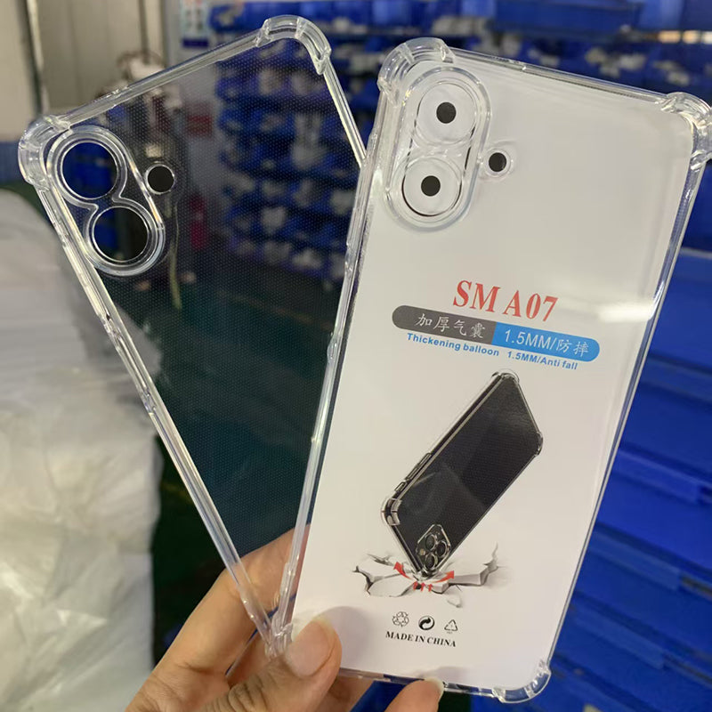 Samsung A17 A07 mobil telefon qutusu üçün uyğundur 1,5 mm dörd künc qalınlaşdırılmış şəffaf düşməyə qarşı qoruyucu örtük A14 A34 A54 A04E M54 yumşaq qabıq A16 A06 A26 A36 hər şey daxil A56A55