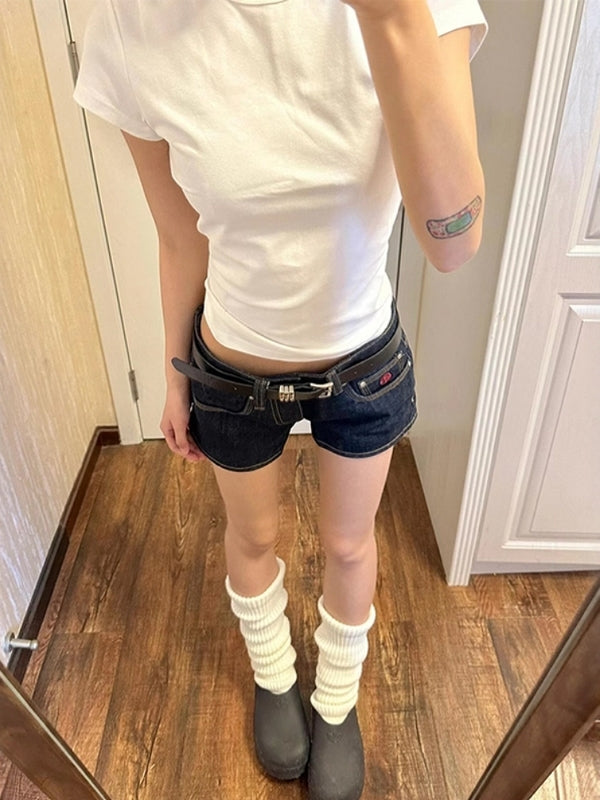 Qadınlar üçün böyük ölçülü tünd göy rəngli, aşağı belli denim şortlar, yeni yay stili, böyük ölçülü qadınlar üçün seksual, arıqladıcı, çox yönlü düz ayaqlı isti şalvar.