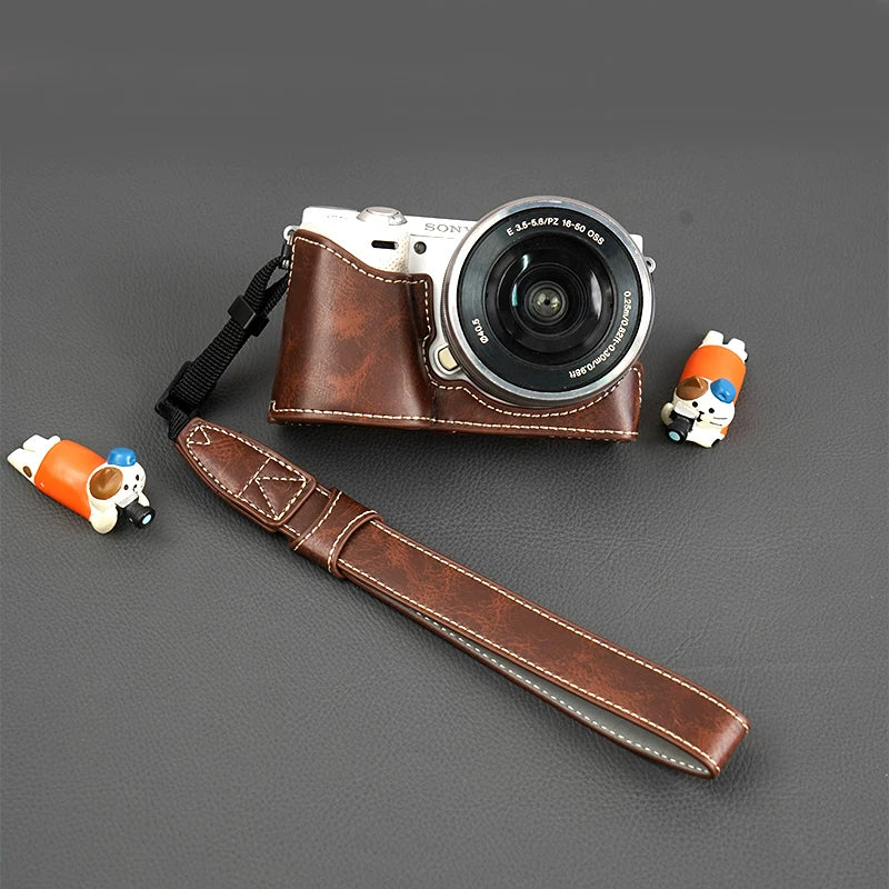 Sony NEX-5T kamera qoruyucu qutusu nex5r nex5 nex6 nex7 dəri bazası a5000 a6300 a6400 dəri qutusu portativ açıq fotoqrafiya çantası üçün uyğundur