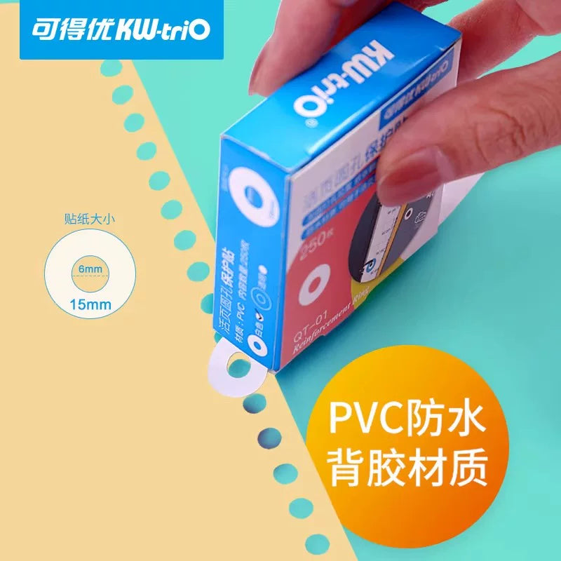 Kedeyou QT-01 boş yarpaqlı kağız gücləndirilmiş üzük stikerləri, delikli gücləndirilmiş stikerlər, qoruyucu stikerlər, boş yarpaqlı kağız gücləndirilmiş üzük tutucu aksesuarları, 250 dəyirmi deşik qoruyucu stikerlər