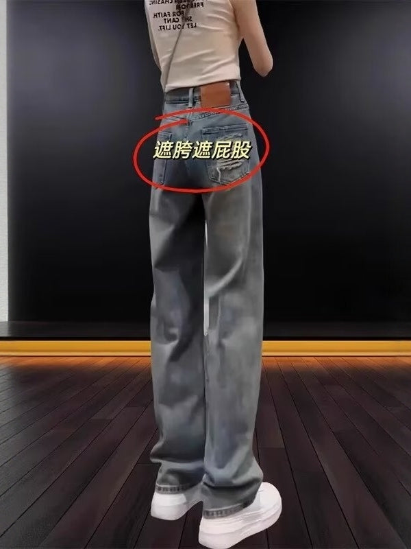 Qadınlar üçün incə, düz ayaqlı cins şalvar, 2026-cı il yay yeni dəbi, böyük ölçü, yüksək belli, boş formalı, arıqladıcı, çoxfunksiyalı geniş ayaqlı şalvar.