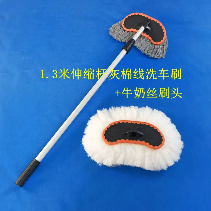 Uzun Alüminium Alaşımlı Genişləndirici Bağlantı Avtomobil Yuma Fırçası Yumşaq Yun Pambıq İpli Fantastik Mopping Aləti Avtomobil Tozlayıcı Mum Fırçası Baş Süd İpək Avtomobil Fırçası