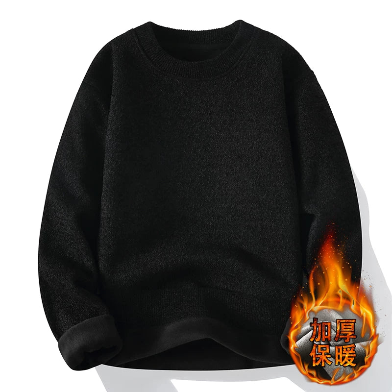 Kişilər üçün bir hissəli yun sviter, yeni payız və qış modası, isti şenil yun astarlı alt paltarı, kişilər üçün dairəvi yaxalı trikotaj geyim.