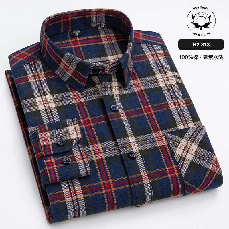 Paul 100% Pambıq Kişilər üçün Fırçalanmış Uzunqol Köynək, Gənc və Orta Yaşlı Kişilər üçün Gündəlik Pambıq Dama-dama Köynək, Böyük Ölçülü Kişi Geyimləri