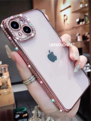 Apple 16 mobil telefon qutusu üçün uyğundur iphone17promax lüks rhinestone 13 yüksək səviyyəli mənada 11 şəffaf yumşaq qabıq 14 parıldayan linza filmi 12pro internet məşhur qadın modeli 13pro hər şey daxil silikon mobil telefon qutusu