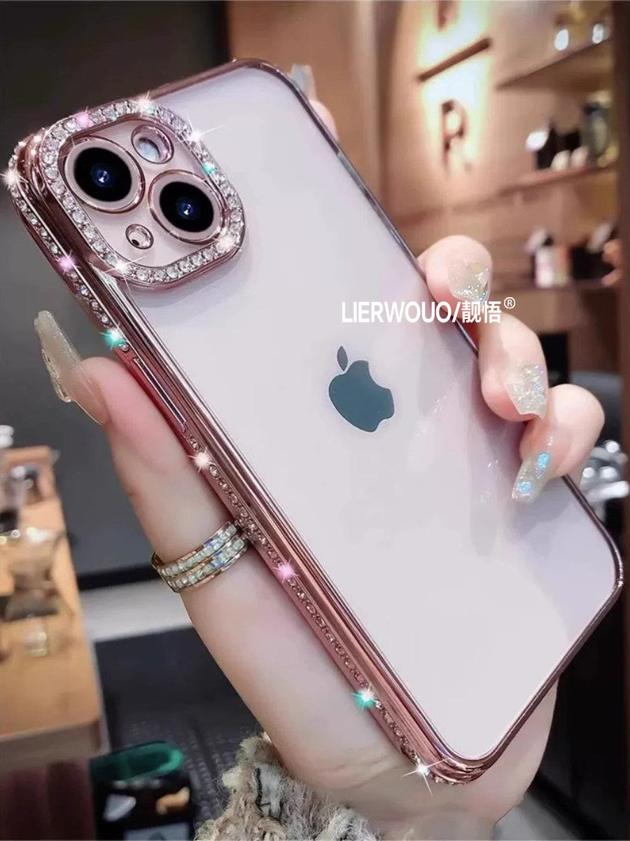 Apple 16 mobil telefon qutusu üçün uyğundur iphone17promax lüks rhinestone 13 yüksək səviyyəli mənada 11 şəffaf yumşaq qabıq 14 parıldayan linza filmi 12pro internet məşhur qadın modeli 13pro hər şey daxil silikon mobil telefon qutusu