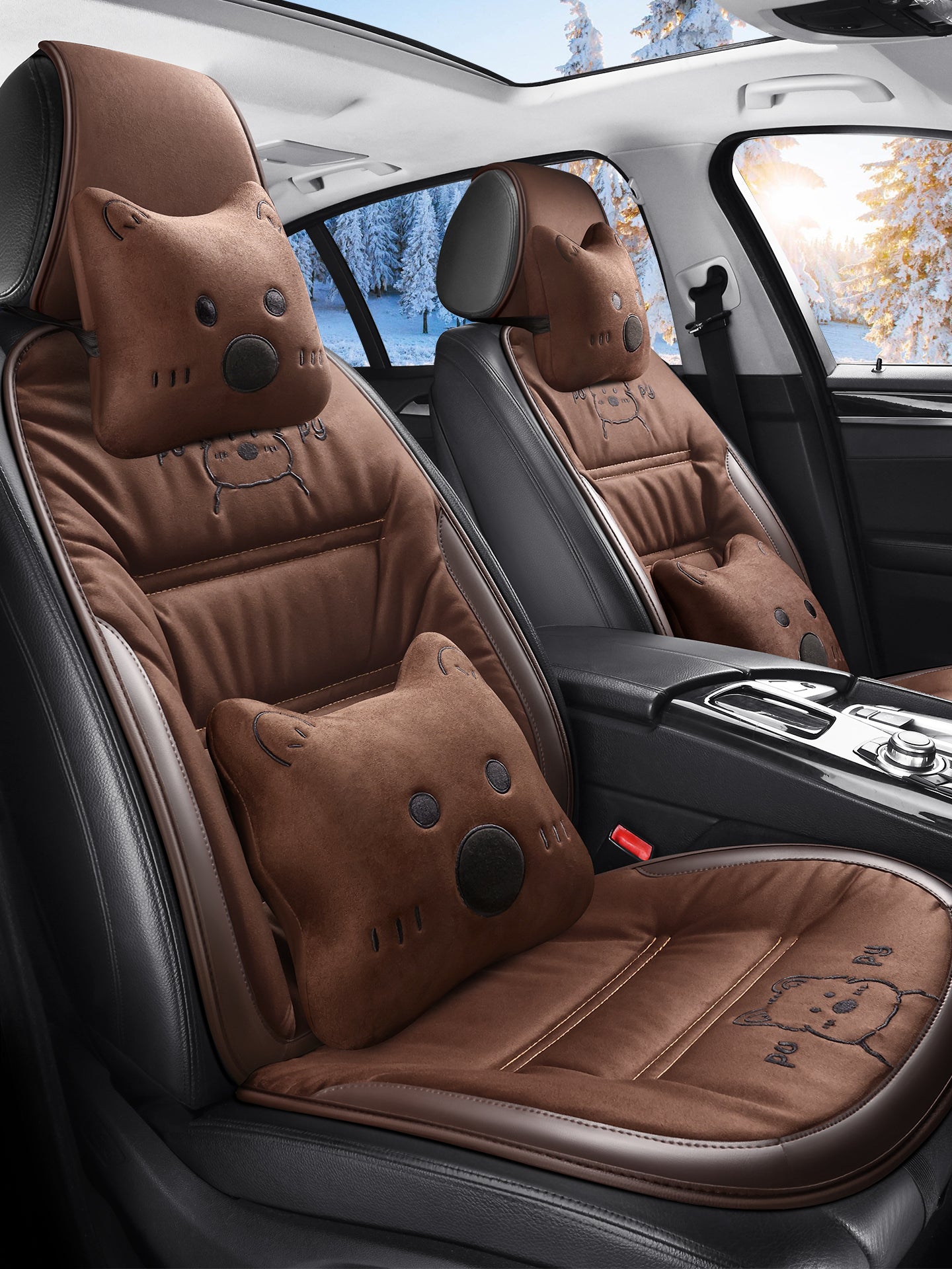 Avtomobil oturacaq üzləri, qışda isinən oturacaq üzləri, qalınlaşdırılmış yumşaq, 2025 yeni cizgi filmi stili, sürətli isitmə və isinmə arxa oturacaq üzləri