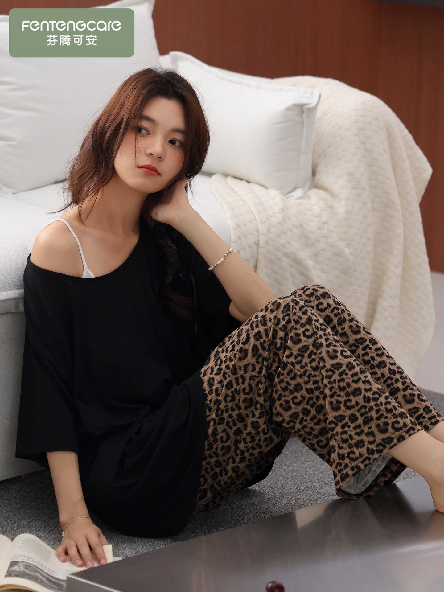 Fentonkoan xalis pambıq pijama qadınlar üçün yastıqlı dəyirmi boyunlu qısaqol şalvar yay nazik üslublu ev paltarı dəsti çöldə geyinilə bilər