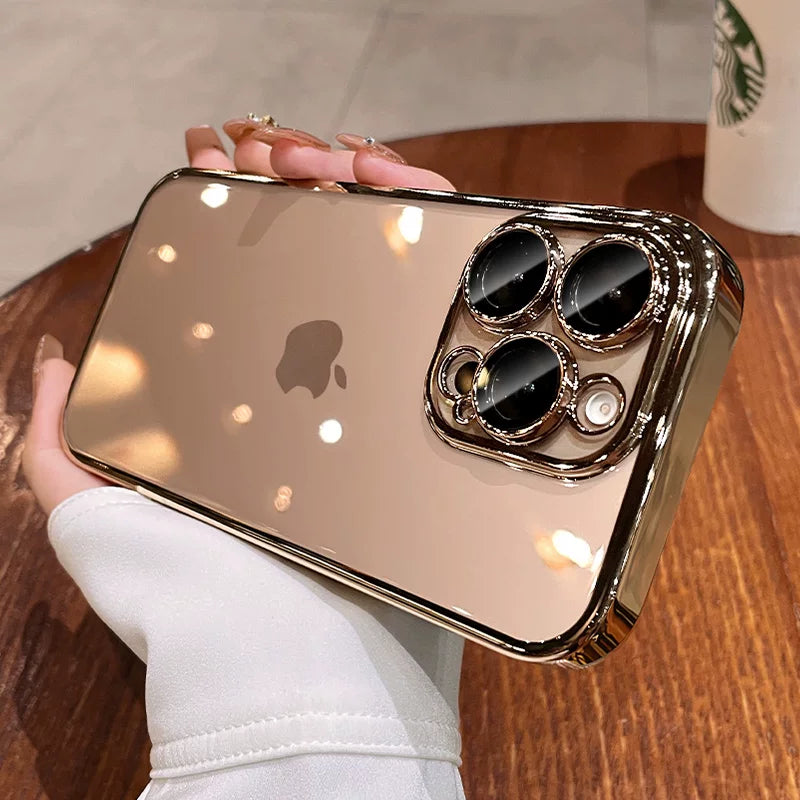 Apple 17pro mobil telefon qutusu üçün uyğundur iphone16promax şəffaf yüksək səviyyəli sensasiyalı 15pro ultra nazik çılpaq metal 14 lens filmi ilə hər şey daxil anti-düşmə 13 yeni kişi 12 qadın 11 silikon yumşaq çanta