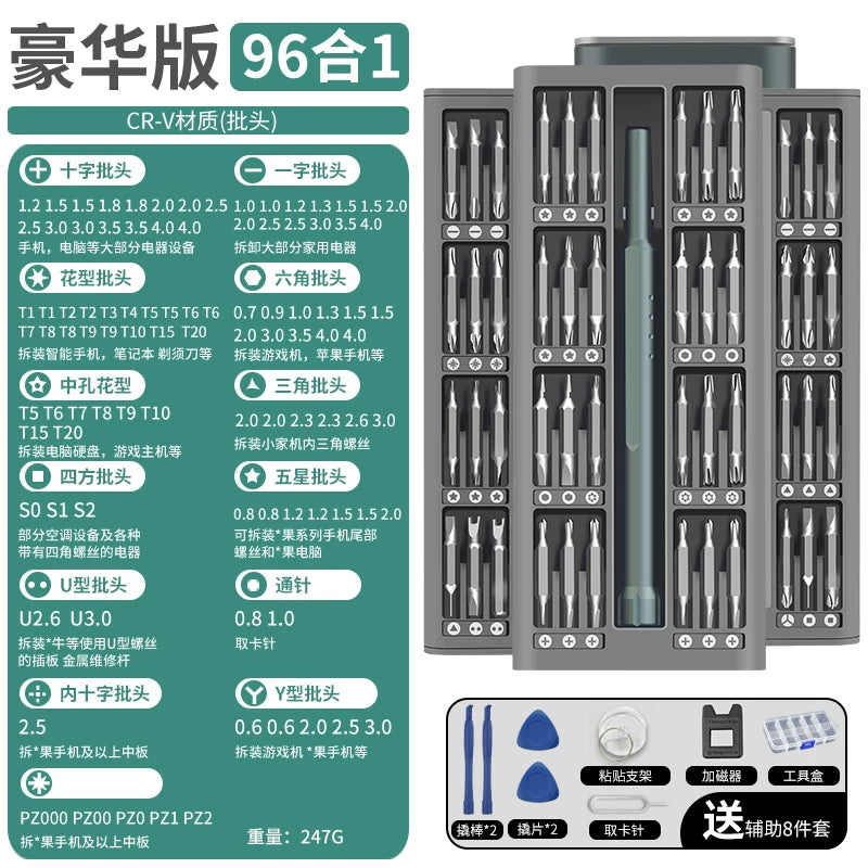 Dəqiq tornavida dəsti, mobil telefonlar, kompüterlər və noutbuklar üçün peşəkar təmir və sökülmə alətləri, toz təmizləyiciləri və kiçik məişət tornavidaları.