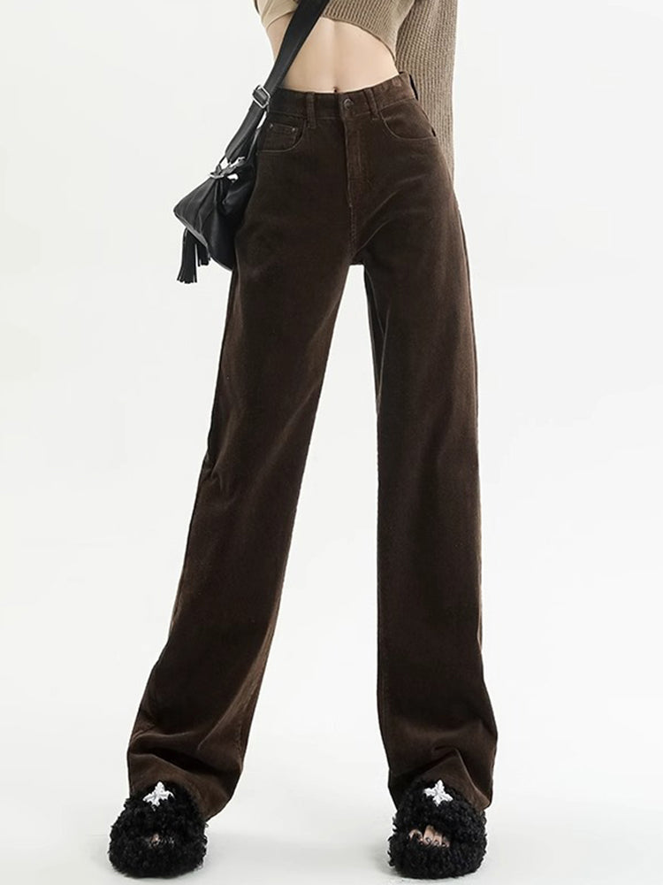 Qadınlar üçün qəhvəyi və qəhvəyi rəngli arıqladıcı məxmər düzbucaqlı şalvar, payız və qış, flis astarlı, armud formalı böyük ölçülü şnil genişbucaqlı gündəlik şalvar