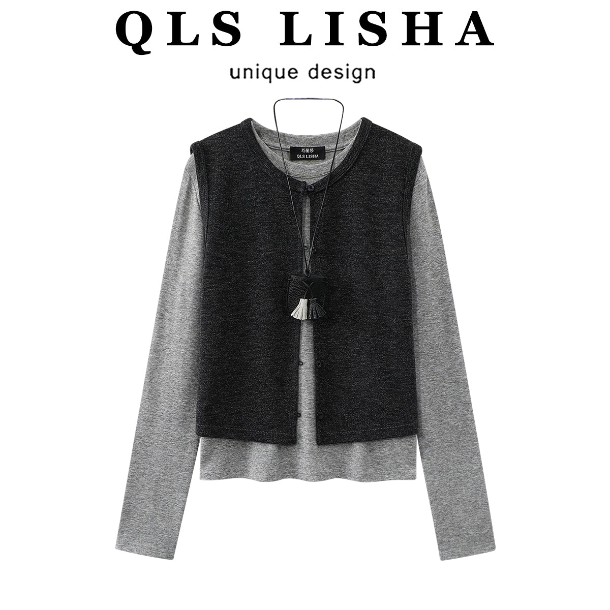 Chola Lisanın zərif geyimi: payız aylarında qadınlar üçün yüksək səviyyəli iki hissəli jilet, mayka və uzunqol trikotaj dəsti.